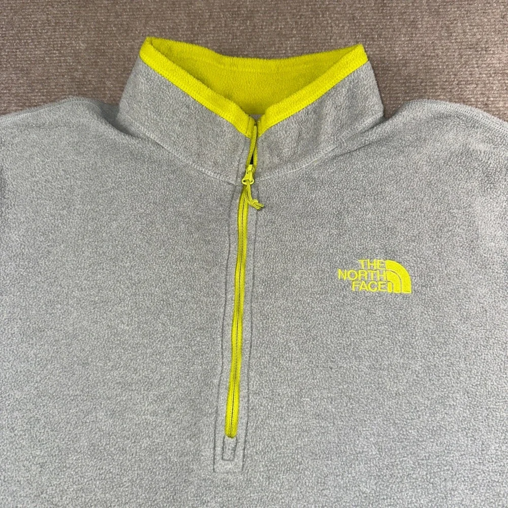 The North Face TKA 100 Fleece Pullover Mens Large Gray Lime Green Quarter Zip